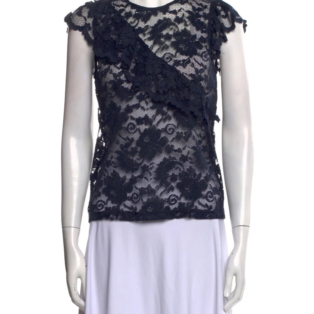 Ganni Navy Lace Top